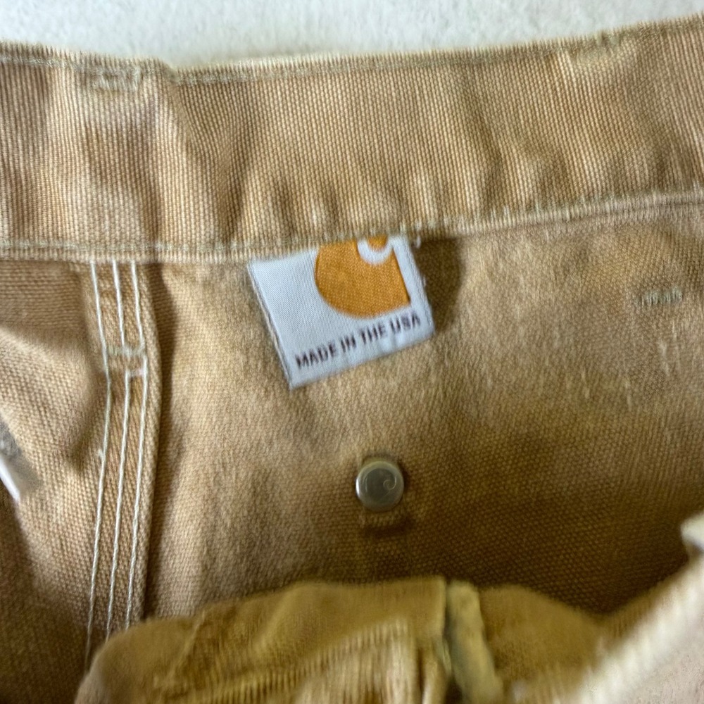 Vintage Carhartt Double Knee Work Pants Tan Made in USA 34x32 Distressed Thrash - Picture 3 of 6